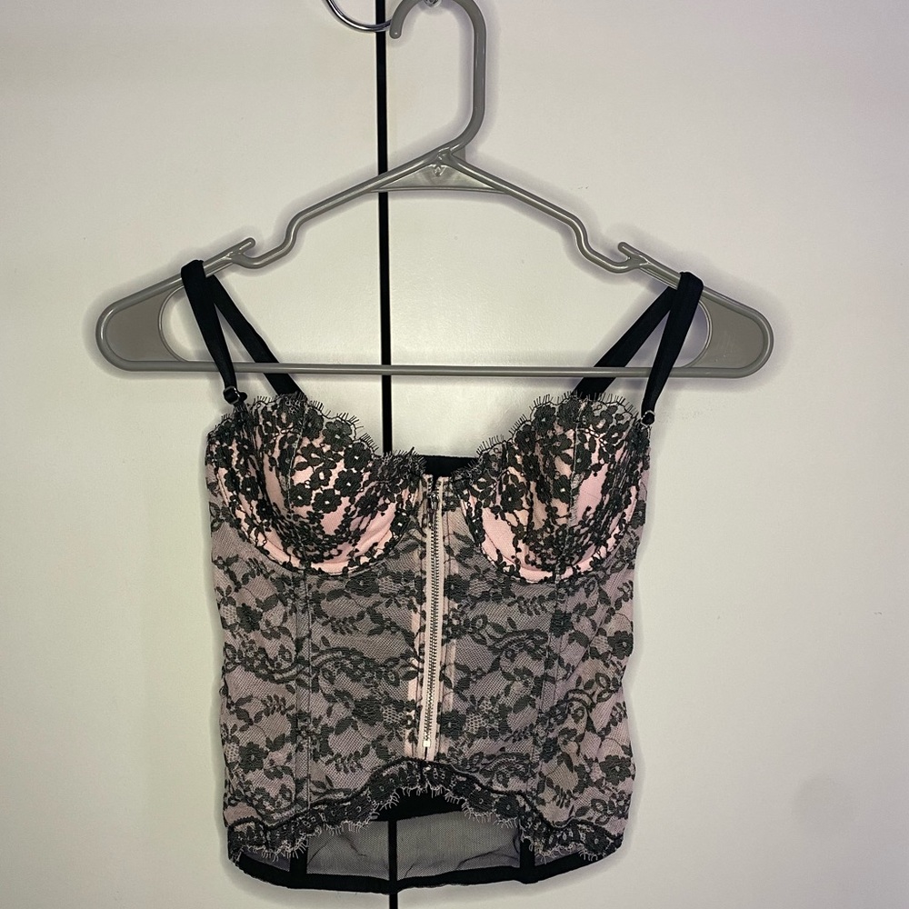 Victoria's Secret Corset Lace Hook Closure Front Zip Detail 34B